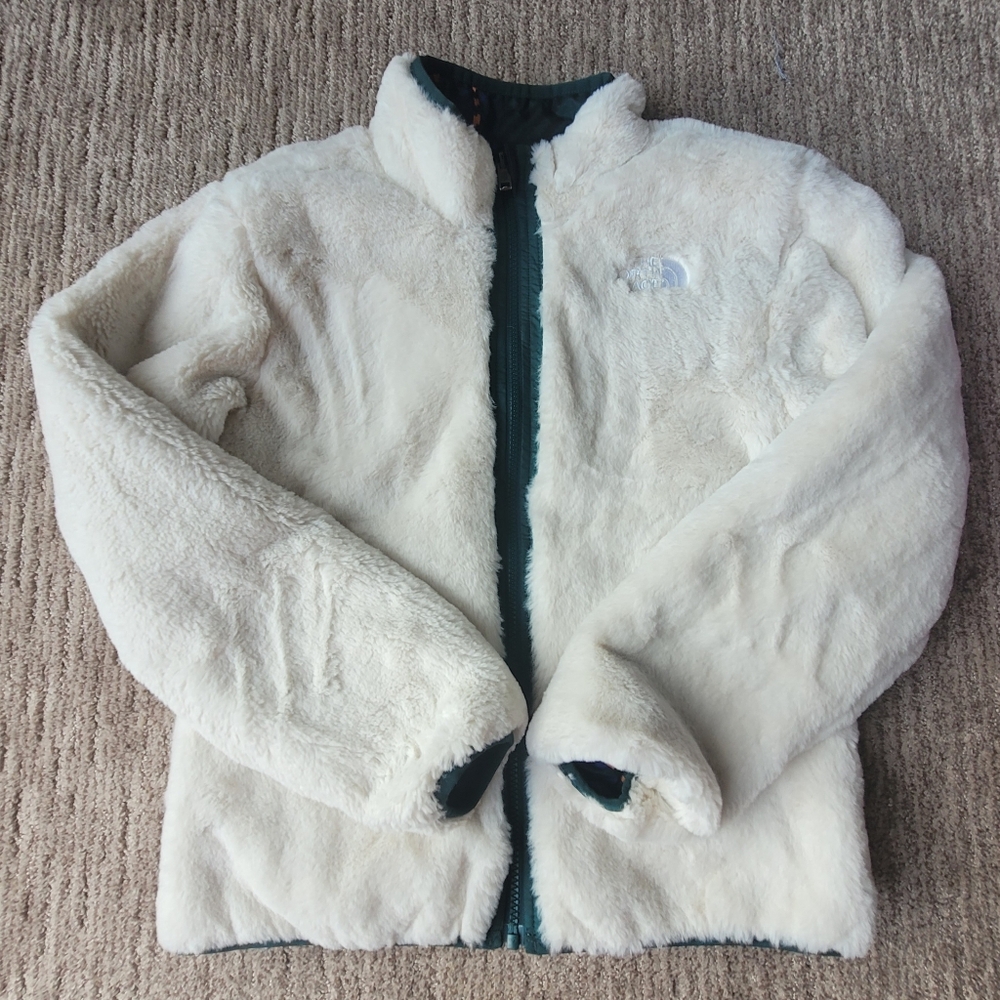 THE NORTH FACE REVERSIBLE  WINTER FALL JACKET PLUSH LINER PURPLE GREEN GIRLS 12 - Picture 2 of 16